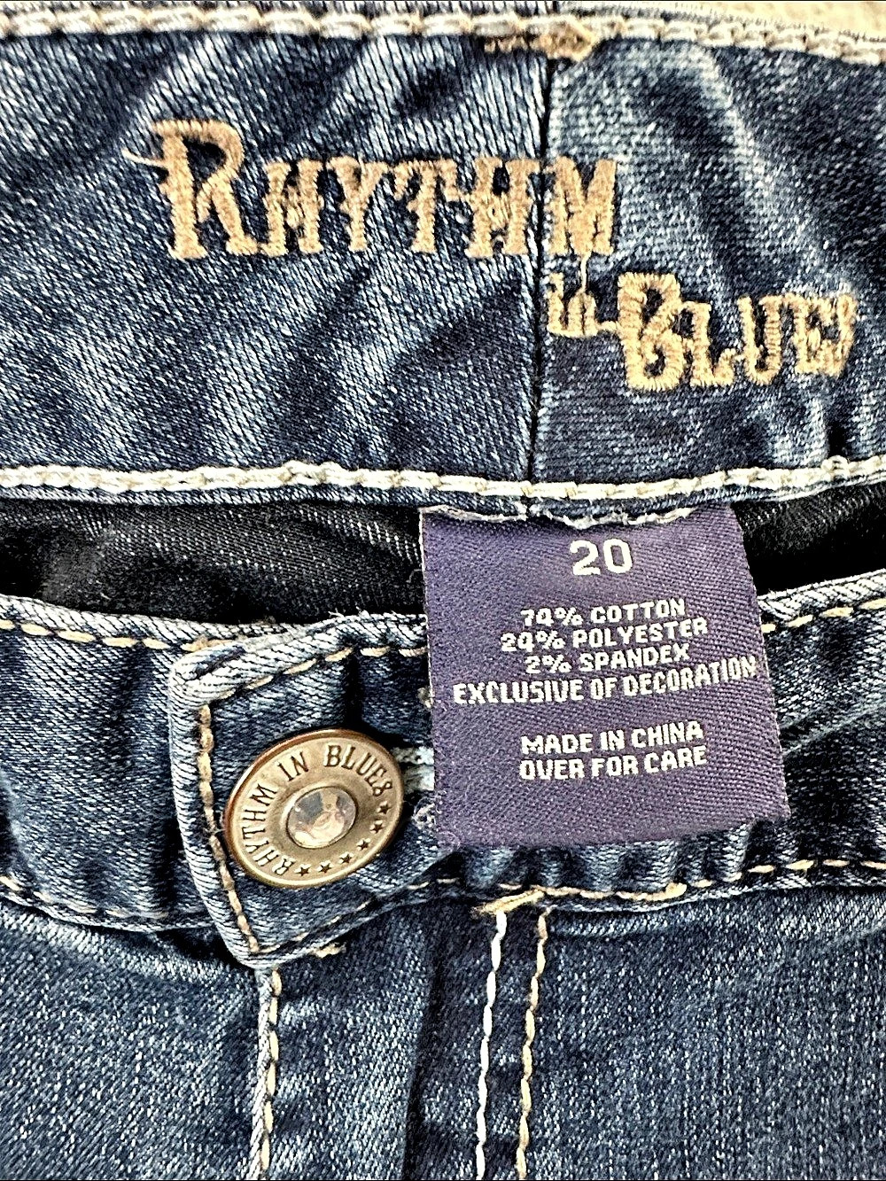Women Blue Jeans size 20 Rhythm in Blues Strech Jeans Embroidered 5 Pockets - Picture 3 of 13